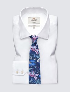 Men's Navy Printed Leaves Tie - 100% Silk