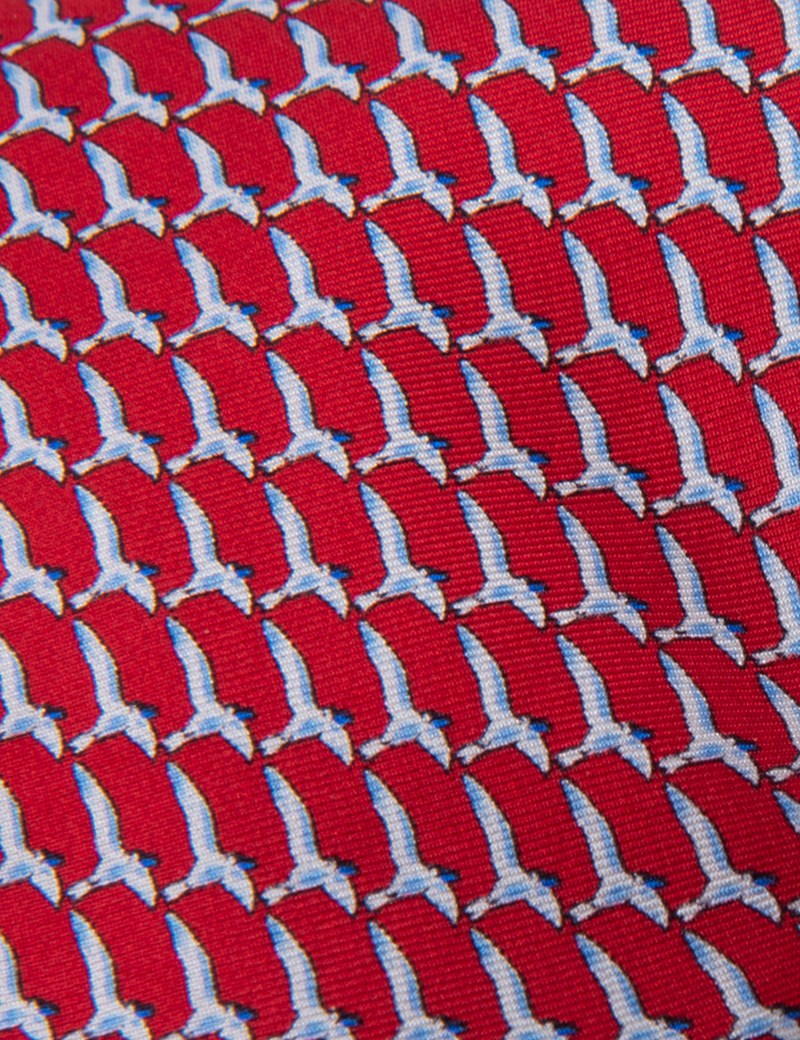 Men's Red Bird Print Tie - 100% Silk| Hawes & Curtis