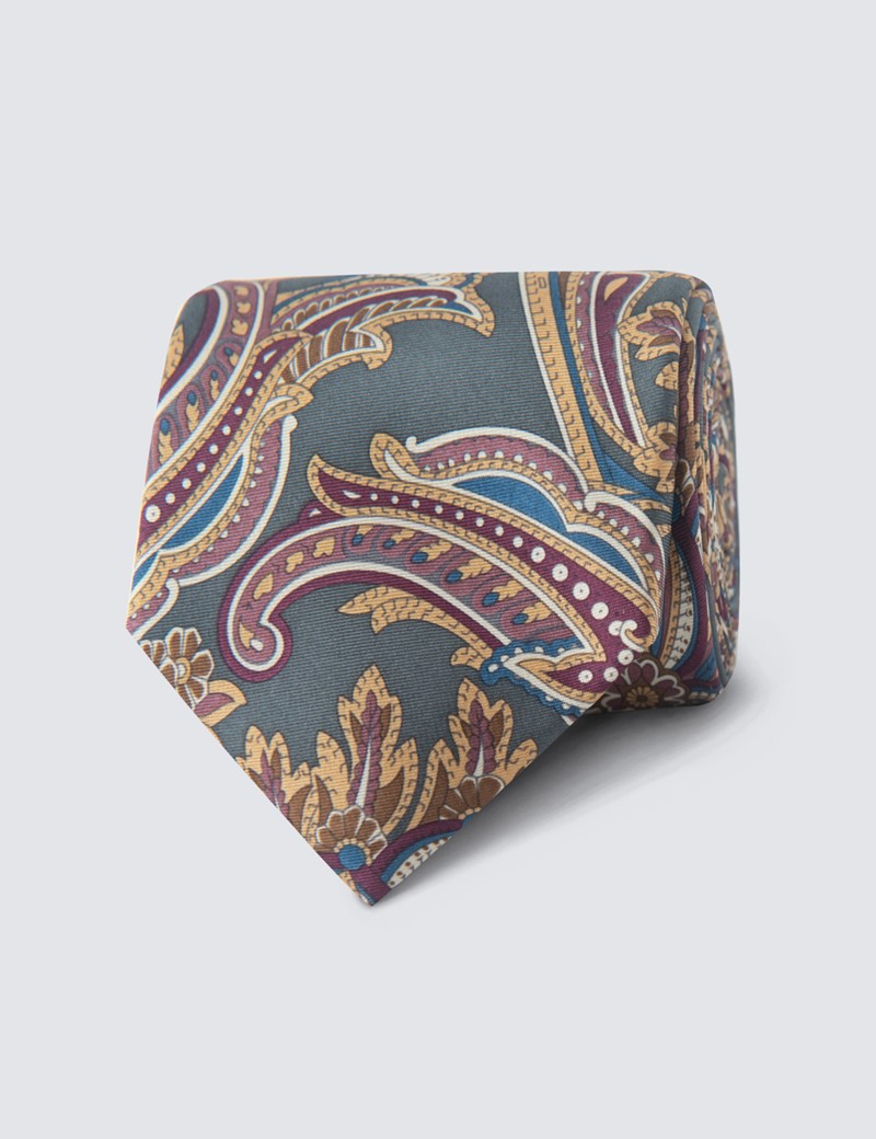 100% Silk Men's Tie with Paisley Design in Green & Purple | Hawes ...