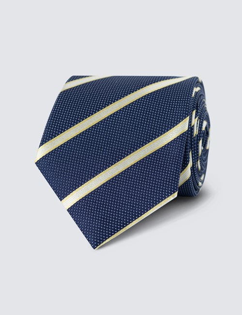 Krawatte – Seide – Standardbreite – blau gelb College Streifen