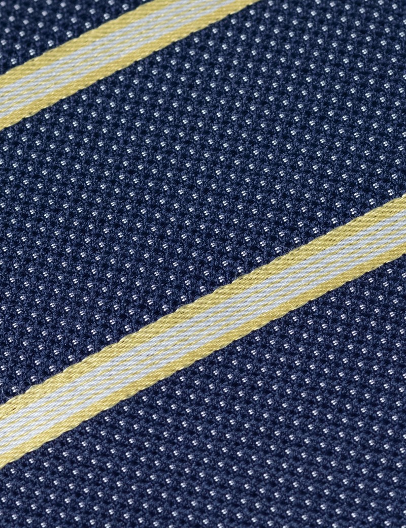 Men's Navy & Yellow College Stripe Tie - 100% Silk