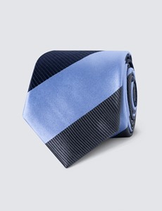 Men's Navy & Blue Stripe Tie - 100% Silk