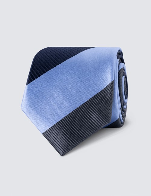 Krawatte – Seide – Schmal – navy blau Streifen