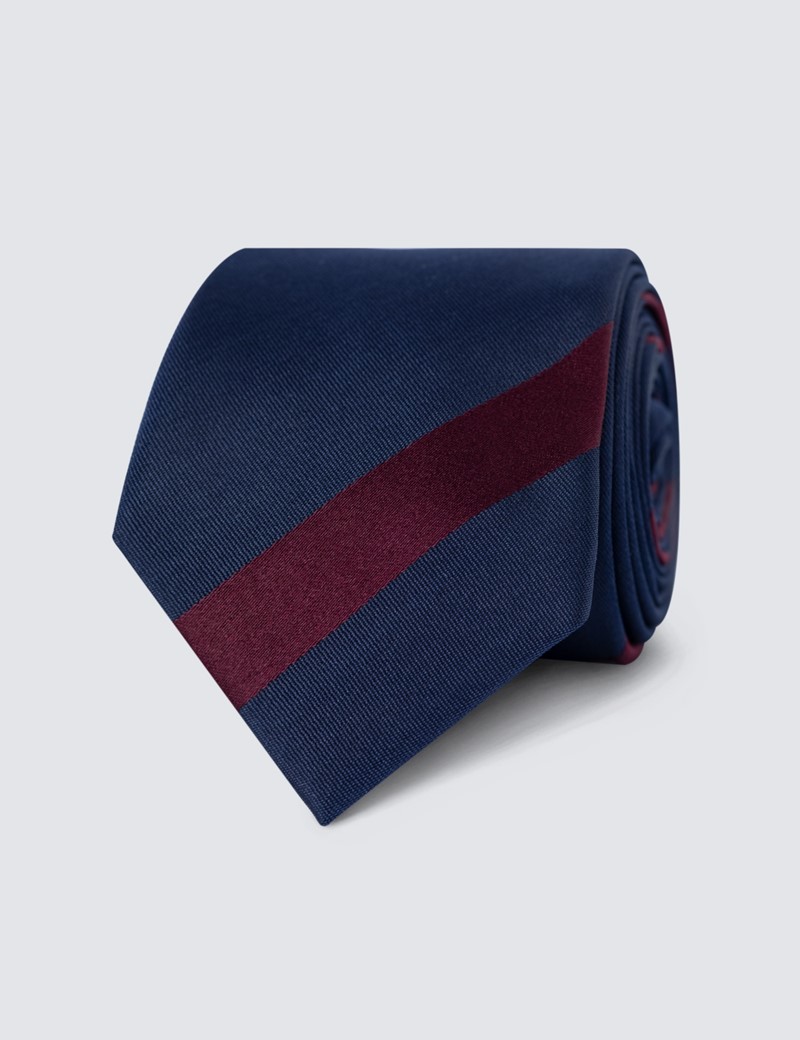 Men's Navy & Wine Contrast Stripe Tie - 100% Silk