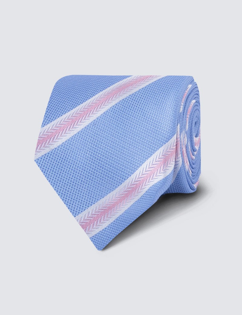 Men's Blue & Pink Wide Stripe Tie - 100% Silk
