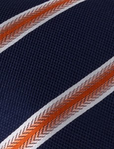 Men's Navy & Orange Wide Stripe Tie - 100% Silk