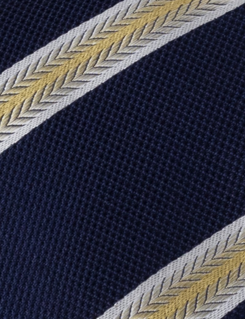 Men's Navy & Yellow Wide Stripe Tie - 100% Silk