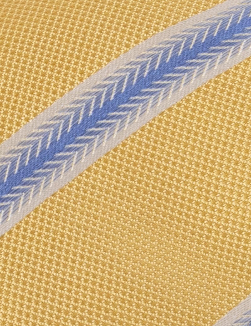 Men's Yellow & Blue Wide Stripe Tie - 100% Silk