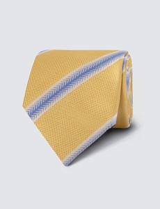 Men's Yellow & Blue Wide Stripe Tie - 100% Silk