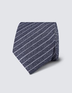 Men's Grey Stripe Tie - Silk & Cotton Mix 
