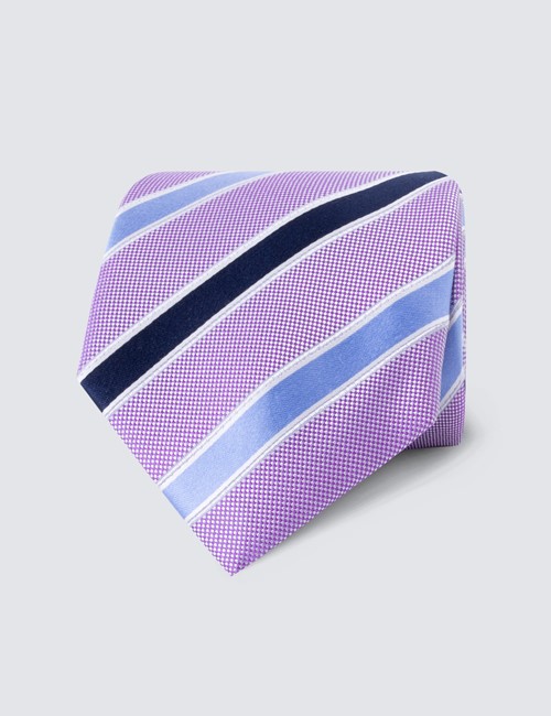 Men's Lilac Two Tone Stripe Tie - 100% Silk