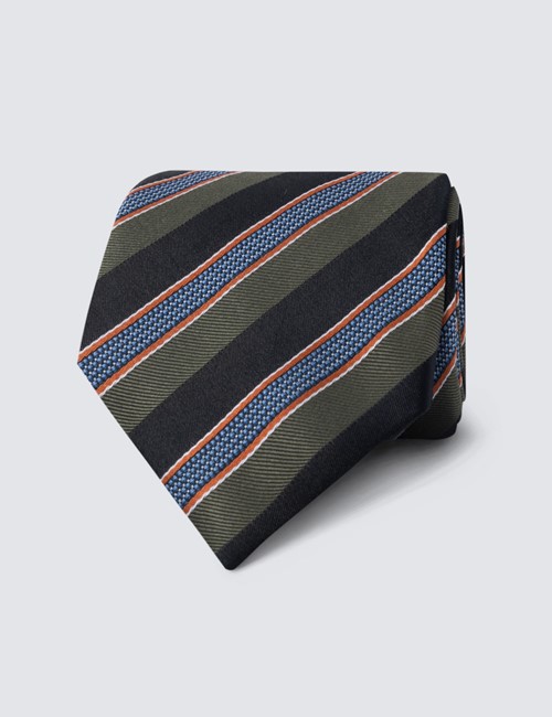 Men's Green & Orange Stripe Tie - 100% Silk