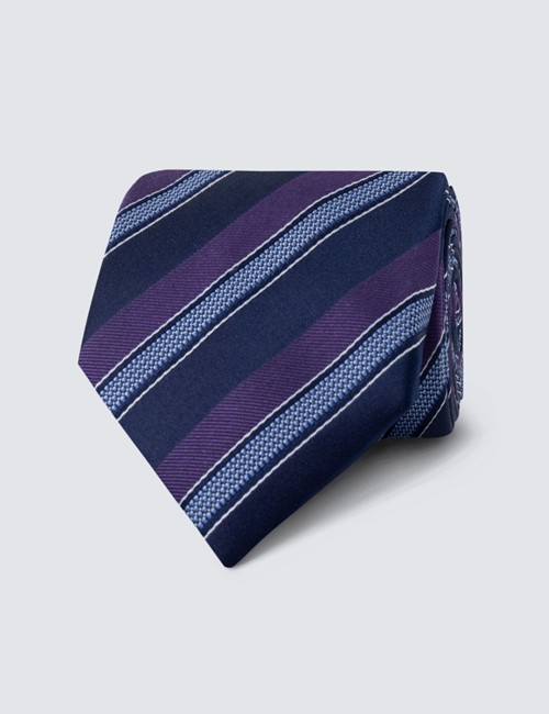 Men's Navy & Purple Stripe Tie - 100% Silk