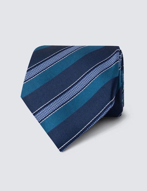 Men's Navy & Teal Stripe Tie - 100% Silk