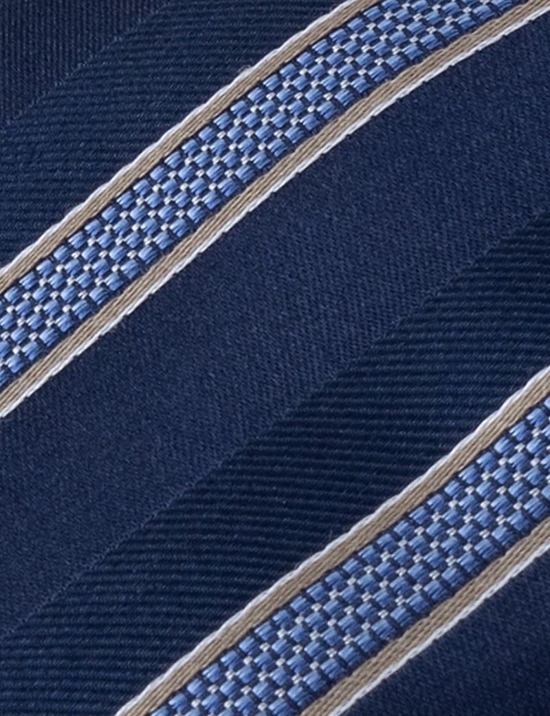 Krawatte – Seide – Standardbreite – dunkelblau braun College-Streifen
