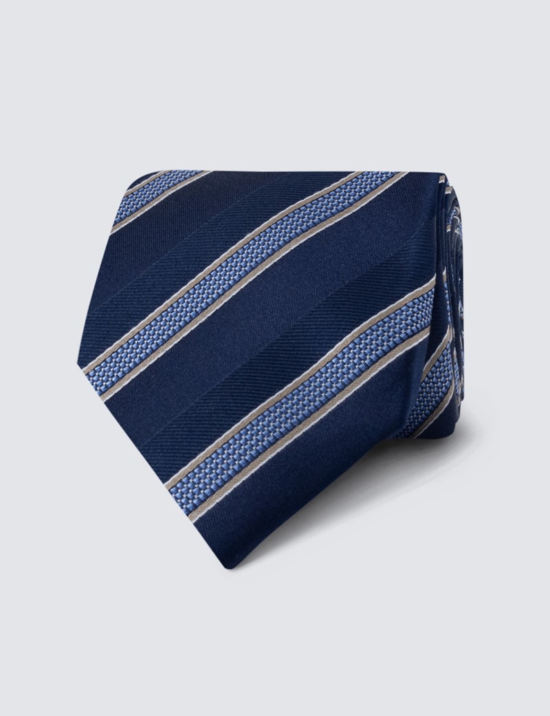 Krawatte – Seide – Standardbreite – dunkelblau braun College-Streifen