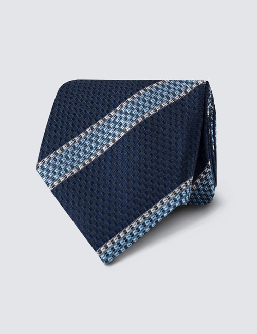 Krawatte – Seide – Standardbreite – hellblau blau College-Streifen