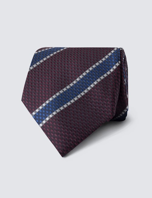 Krawatte – Seide – Standardbreite – weinrot blau College-Streifen