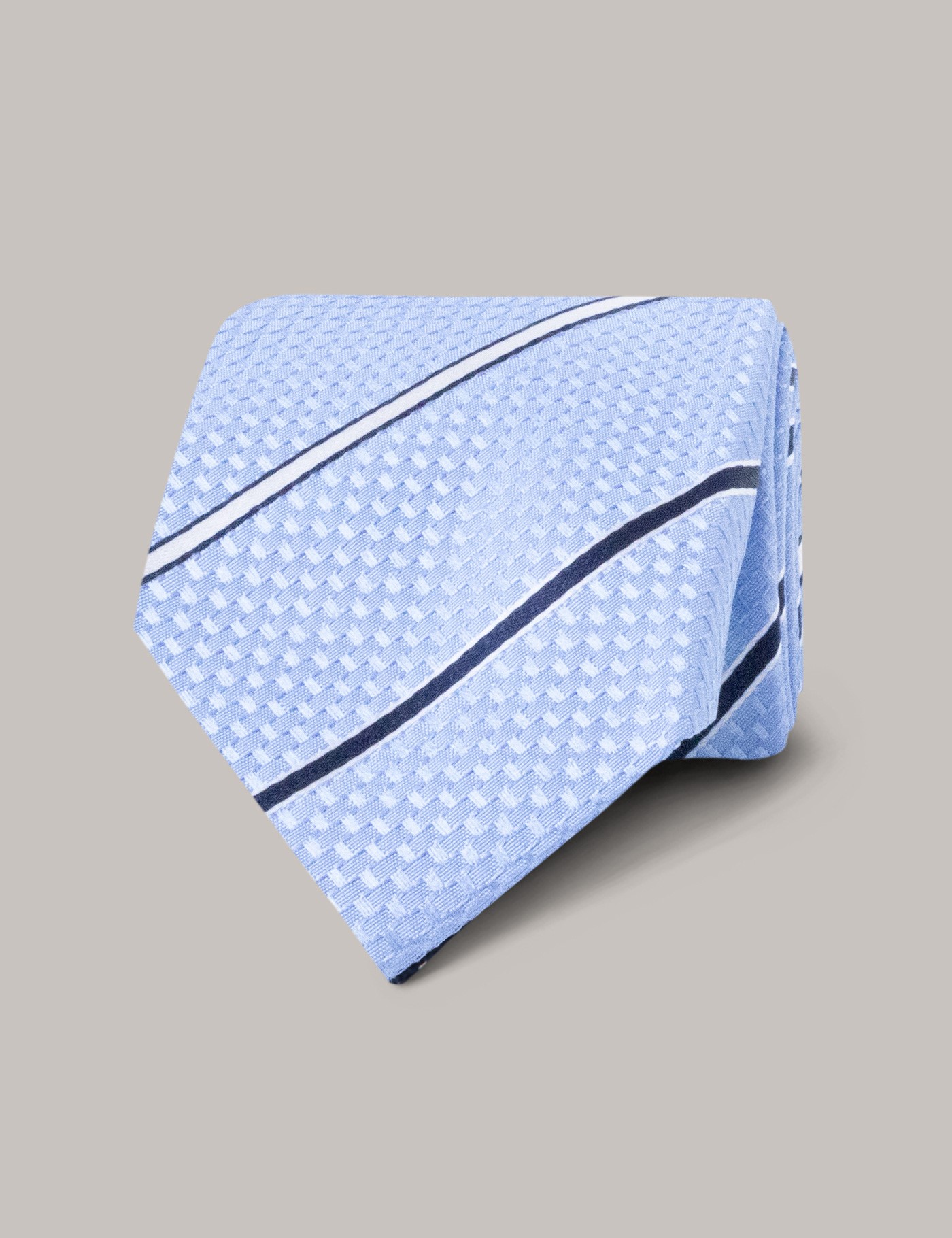 hawes & curtis light blue & navy contrast stripe tie - 100% silk