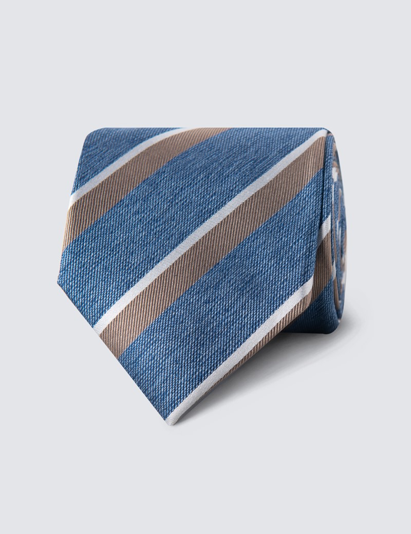 Men's Blue & Brown Two Tone Double Stripe Tie - 100% Silk | Hawes & Curtis