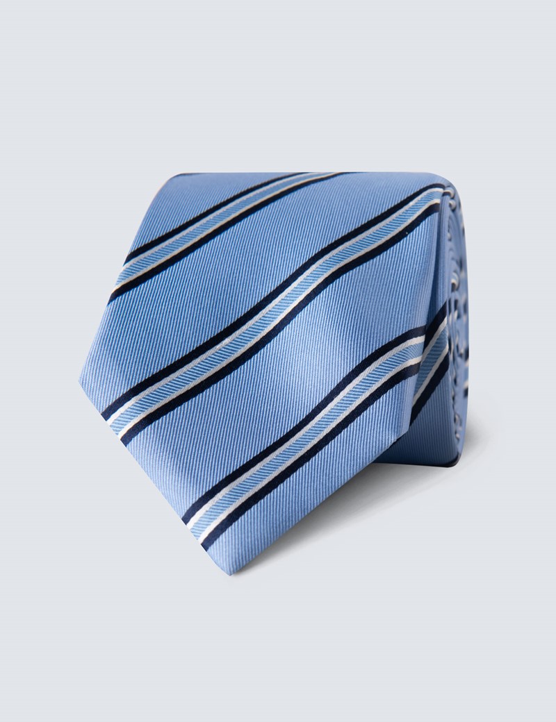 Men's Blue Wide Stripe Tie - 100% Silk | Hawes & Curtis