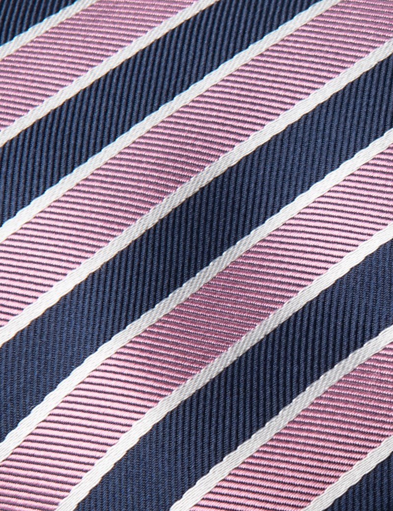 Men's Navy & Light Pink Club Stripe Tie - 100% Silk | Hawes & Curtis