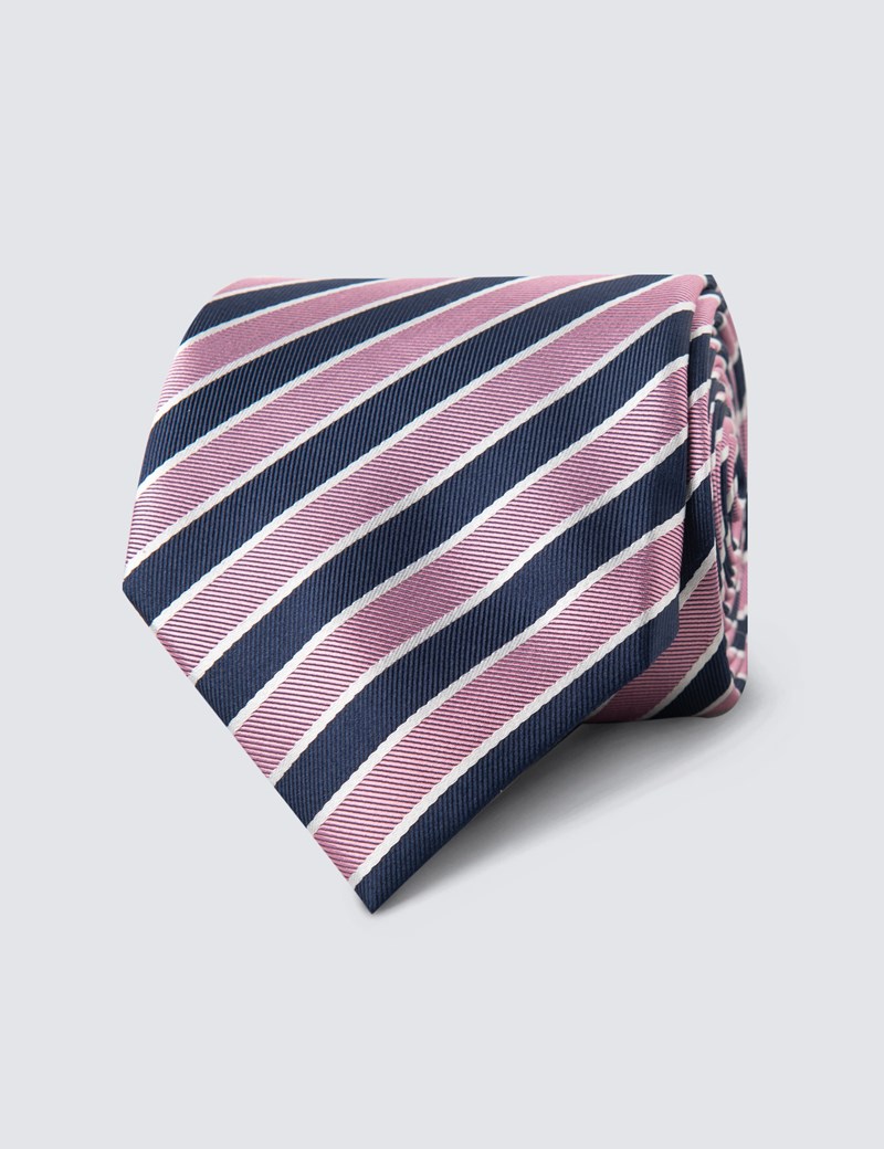 Men's Navy & Light Pink Club Stripe Tie - 100% Silk | Hawes & Curtis