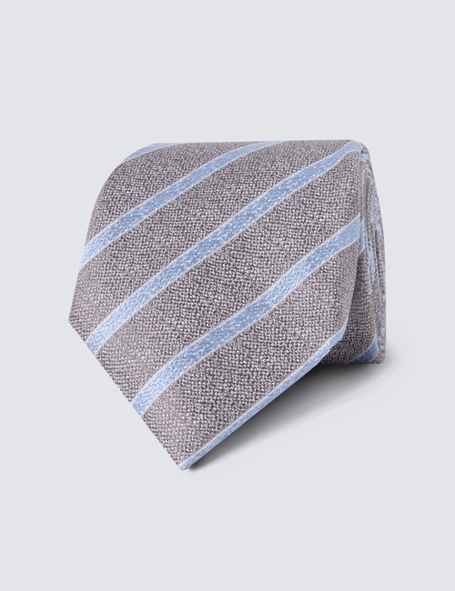 Men's Brown & Blue Club Stripe Tie - 100% Silk