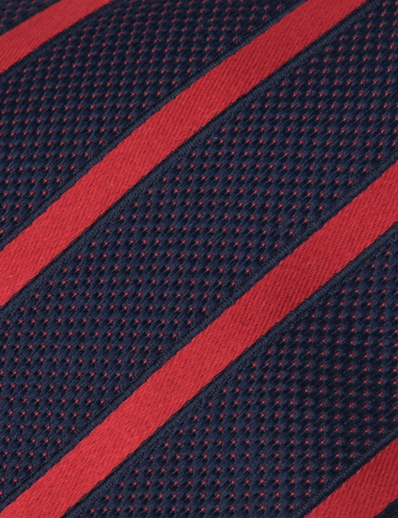 Men's Navy & Red Dotted Club Stripes - 100% Silk Tie | Hawes & Curtis