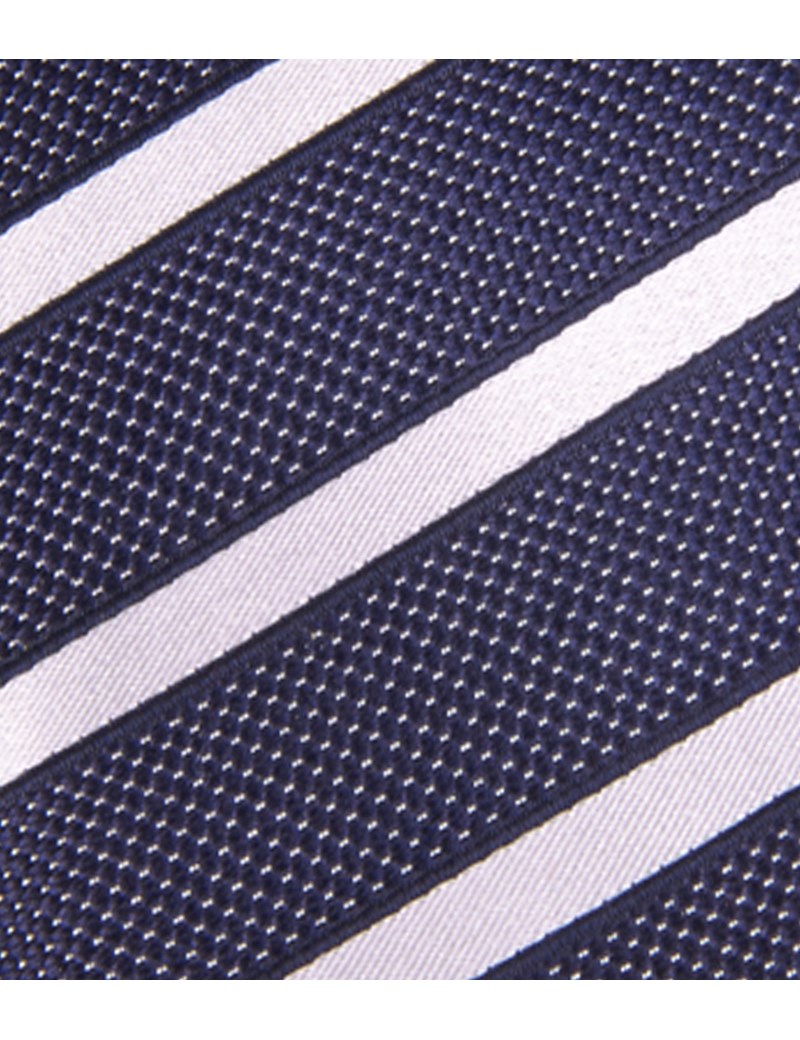 Navy & White Dotted Club Stripes 100% Silk Tie | Hawes & Curtis