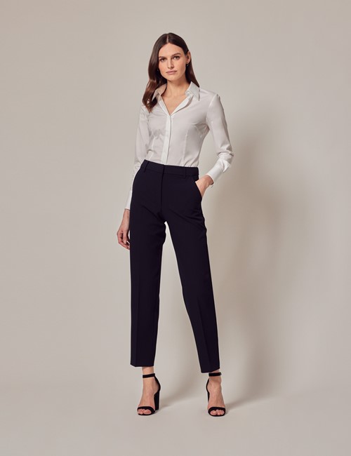 Black Highlight Waisted Suspender Pant: Women's Luxury Pants | Anne Fontaine