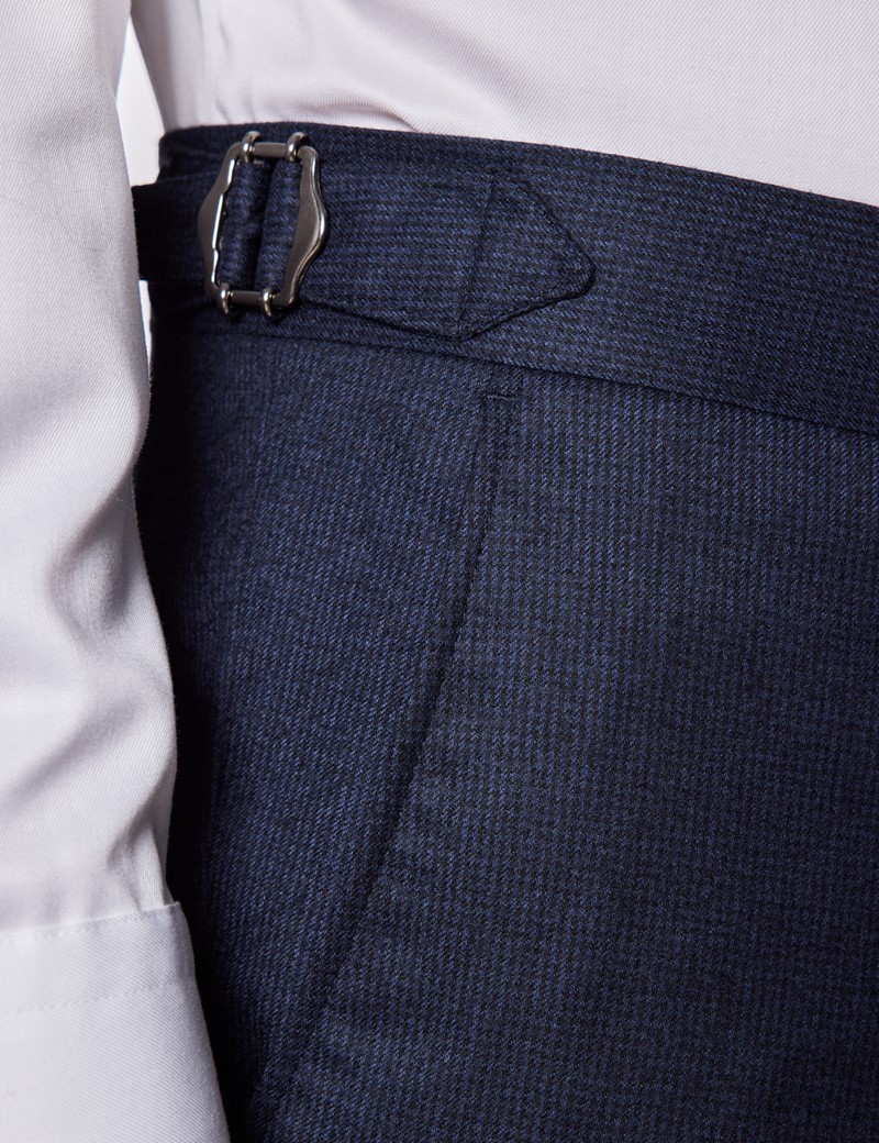 Anzughose –  Flanell 120s Wolle – Slim Fit – 2-Knopf Einreiher – navy kleines Karo
