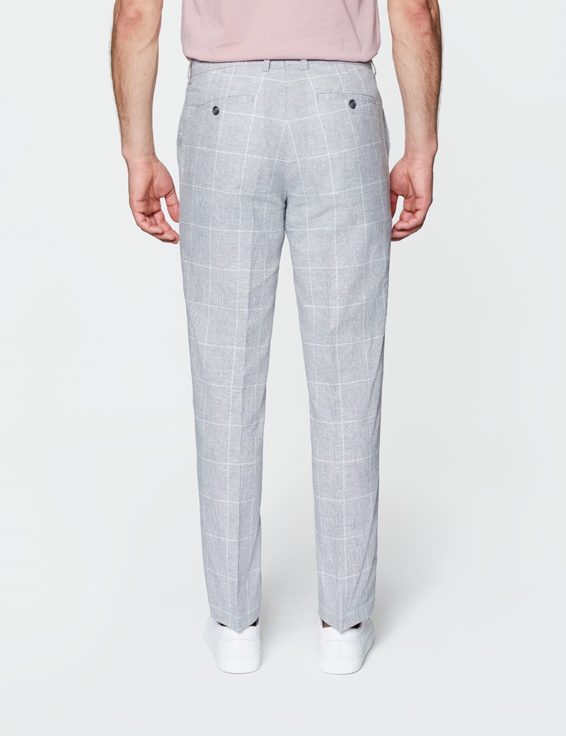 Men’s Grey Check Linen Cotton Slim Fit Suit Trousers