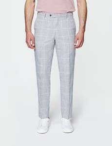 Men’s Grey Check Linen Cotton Slim Fit Suit Trousers