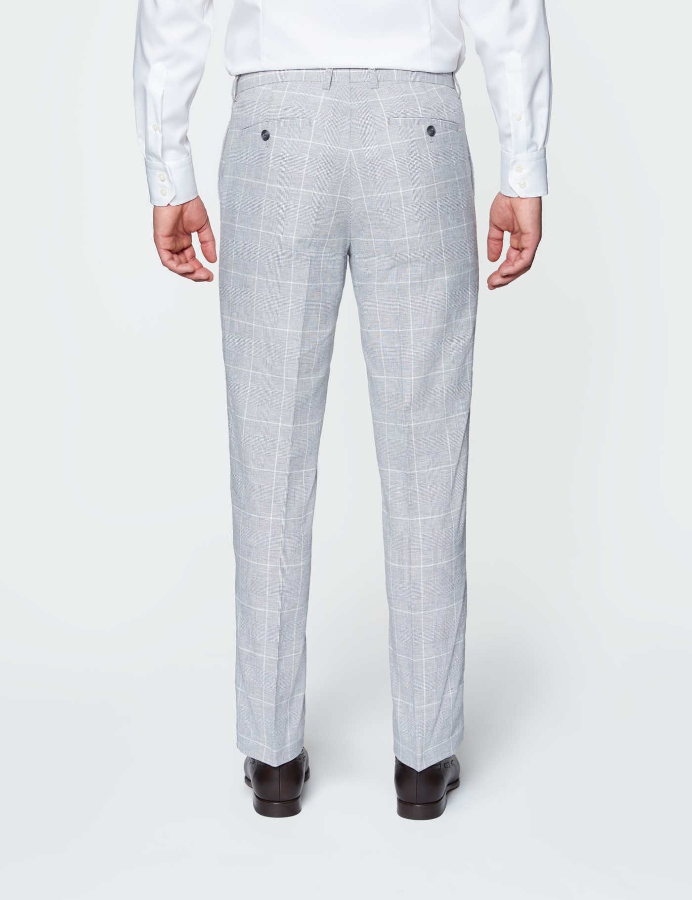 Men’s Grey Check Linen Cotton Slim Fit Suit Trousers | Hawes & Curtis