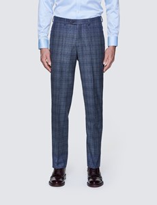 Men's Blue & Brown Prince Of Wales Check Tailored Fit Suit Pants - 1913 Collection