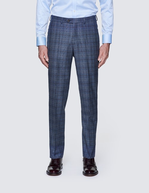 Men's Blue & Brown Prince Of Wales Check Tailored Fit Suit Trousers - 1913 Collection