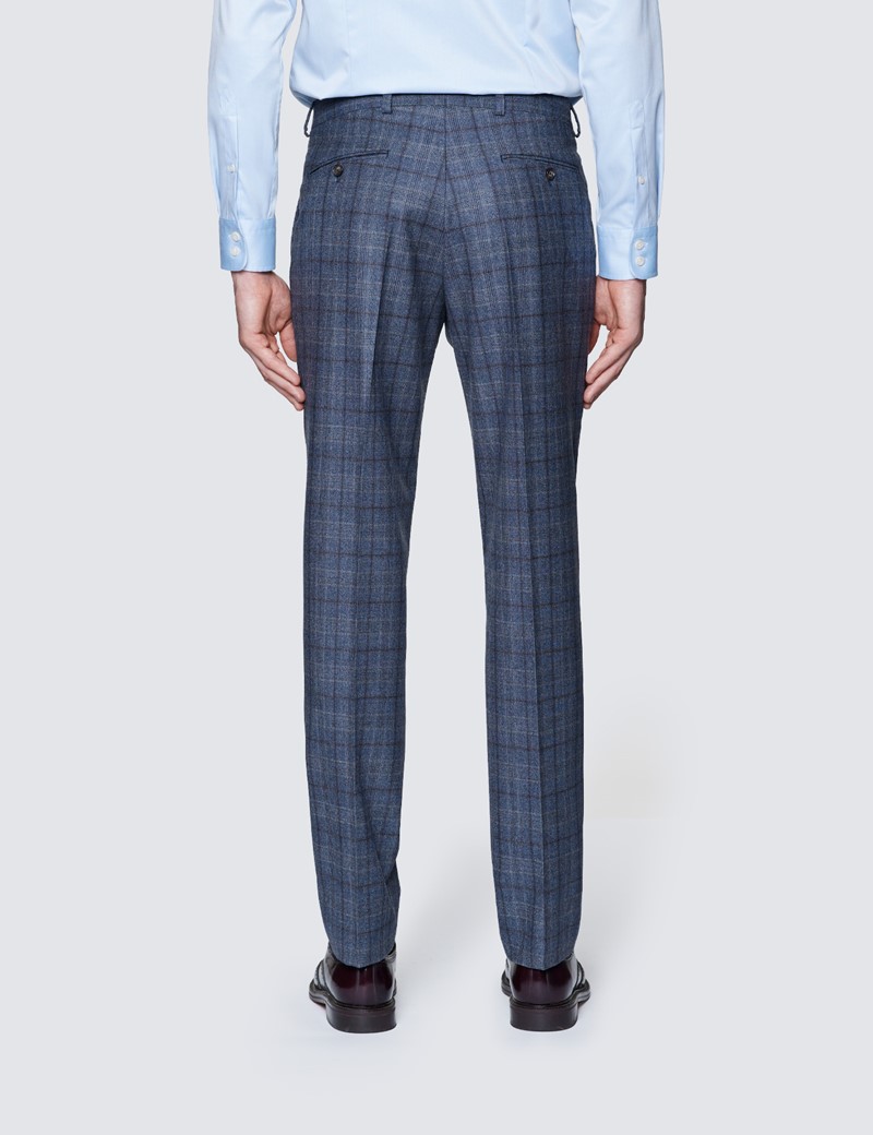 Men's Blue & Brown Prince Of Wales Check Tailored Fit Suit Pants - 1913 Collection