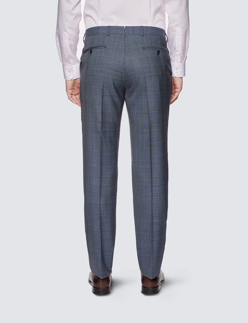Men's Grey Prince Of Wales Check Tailored Fit Suit Trousers - 1913 Collection