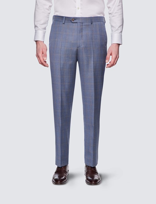Anzughose – Tailored Fit – 130s Wolle – ungesäumt – blau braun Karo