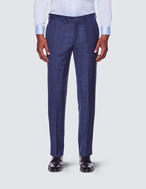 Men's Navy Windowpane Plaid Tailored Fit Suit Pants - 1913 Collection