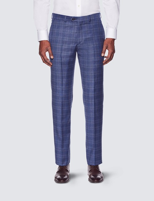 Men’s Blue & Brown Prince Of Wales Check Tailored Fit Italian Flannel ...