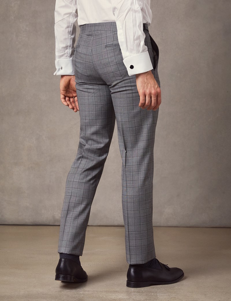 light grey check trousers