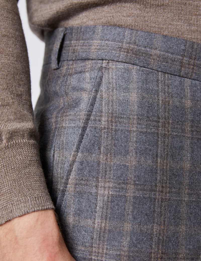 Men's Grey & Brown Subtle Check Tailored Fit Italian Suit Trousers ...