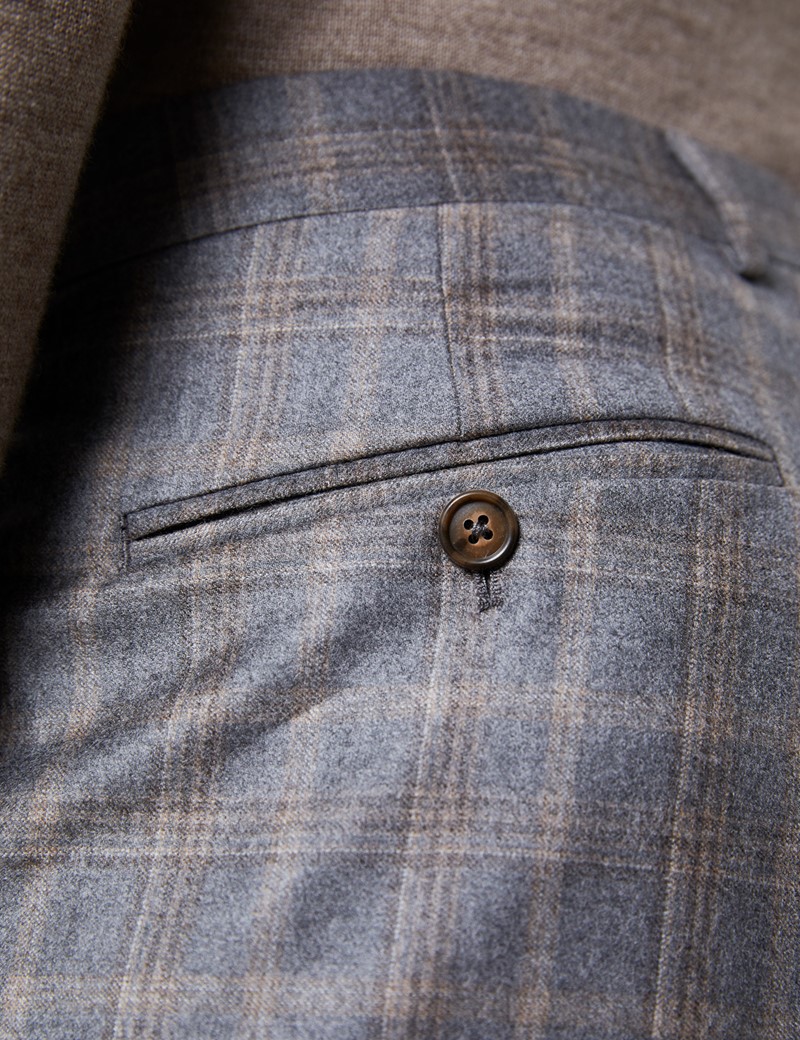 Men's Grey & Brown Subtle Check Tailored Fit Italian Suit Trousers ...