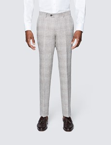 Men's Brown Check Linen Slim Fit 