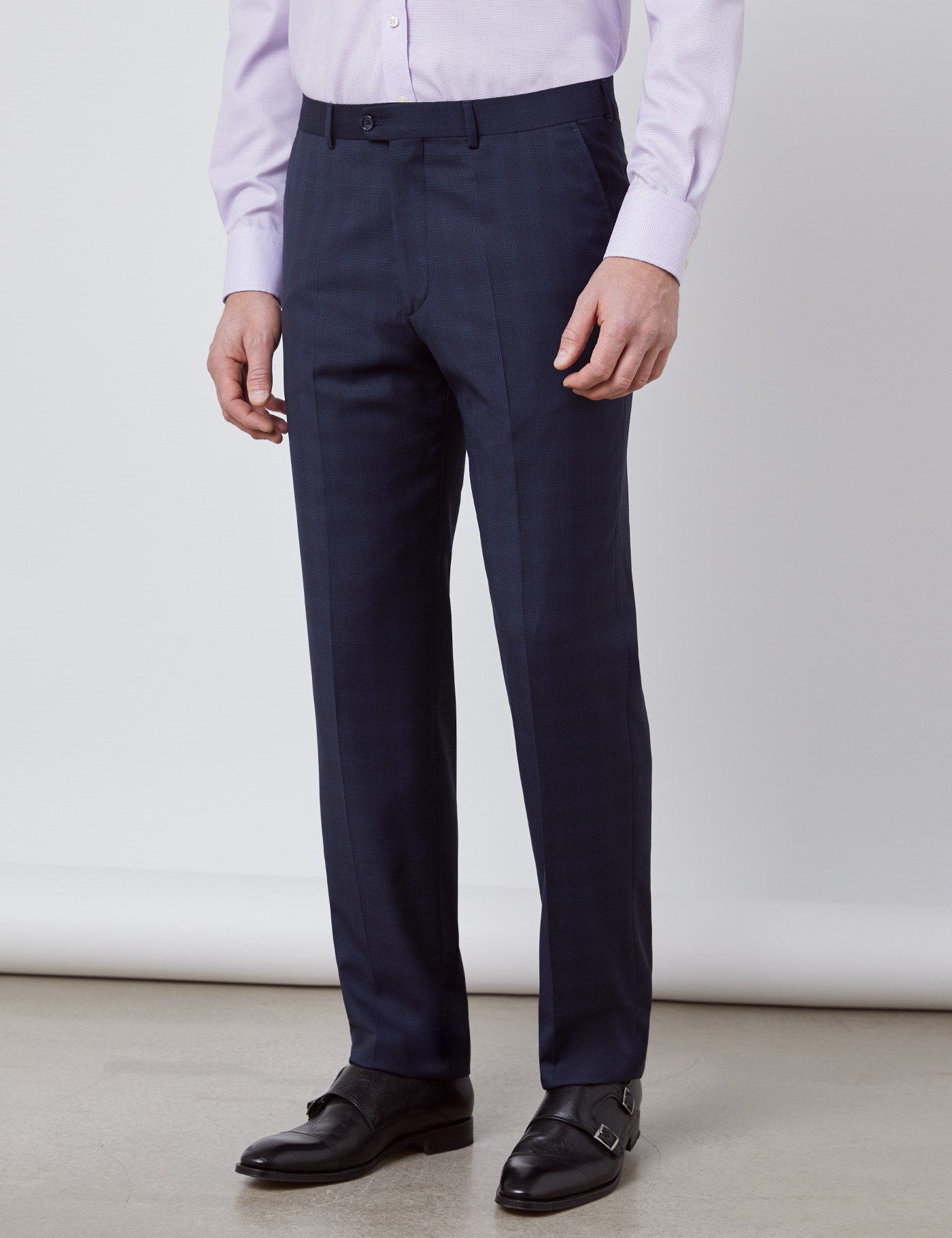 Men's Navy Tonal Check Tailored Fit Italian Suit Trousers - 1913 ...