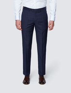 Men's Navy Tonal Check Tailored Fit Italian Suit Trousers - 1913 Collection
