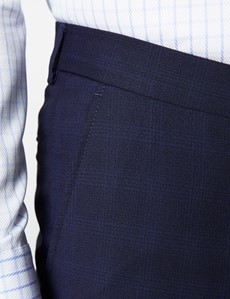 Anzughose - Tailored Fit - Dunkelblau feines Karo - 110s Wolle - Ohne Bundfalte - Vorderhose Gefüttert - Ungesäumt