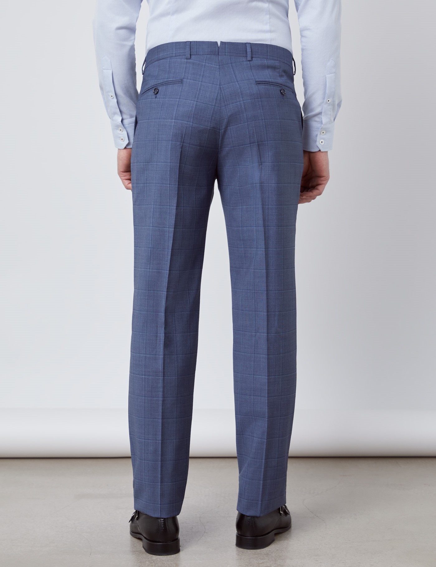 Men's Blue Tonal Check Tailored Fit Italian Suit Trousers - 1913 ...